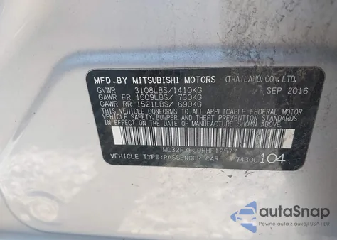 2017 Mitsubishi Mirage G4 Es from USA, damaged, VIN ML32F3FJ0HHF12577